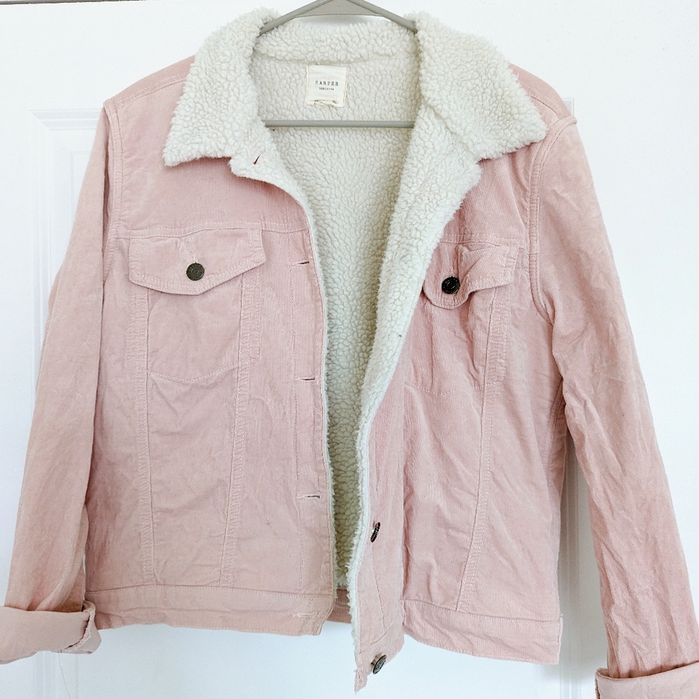 Francesca's Harper's Heritage Pink Corduroy Sherpa Lined Jacket